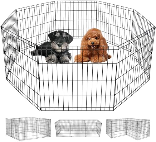 FDW 8-Panel Welpenlaufstall,61cm Welpenauslauf,Flexibel & Faltbar, Metall Tierlaufstall, Freigehege für Hund，Katze, Kaninchen, für Innen und Außen，Einfache Montage, Schwarz