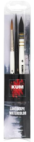KUM 5147916 Artist Brush Set Landscape Watercolor, 3 Brushes for Watercolour Painting | Artistic brush set for watercolour painting, watercolour and landscape painting