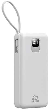 Powerbank 30000mAh Große Kapazität–4 Eingebaute Kabel(USB-A,Type-C,Micro,iOS)–4 Geräte Gleichzeitig Laden,Schnellladen 2.1A,LED Anzeige,Kompatibel,PSE Zertifiziert,Reise Notfall,weiß