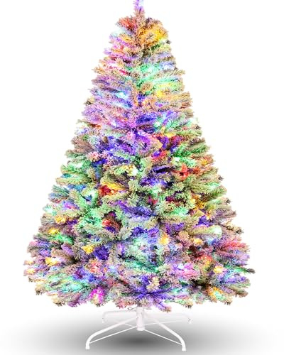 Himimi 180cm Albero di Natale Artificiale con Illuminazione 250 LED RGB 8 Modalità di Illuminazione Albero di Natale Artificiale con Neve, 1000 Rami PVC, Decorazione Natalizia per Casa Ufficio(Bianco)