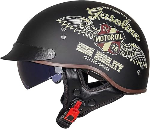 Wttagkl Halbhelm Motorradhelm Herren Damen Retro ECE Zertifizierung Motorrad Halbschale Mofa Helm Jethelm Halbschalenhelm Jet Helmet Motorcycl Chopper Scooter Helm Sturzhelm Mit Visier,F-2XL/63-64CM