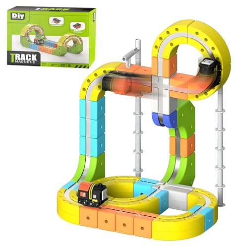 Clickrail, set di treni elettrici flessibili, con layout 3D, blocchi magnetici e treno motorizzato, regali per bambini (105 pezzi)