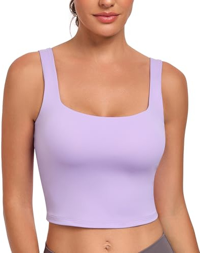 JoyGirl Crop Top Sports Bra Women Square Neck Tank Tops | Gym Yoga Crop Top Bra, Built in Bra Tank Top, Removable Pads, Wide Straps, Breathable, Soft, Stretchy, for Fitness Running