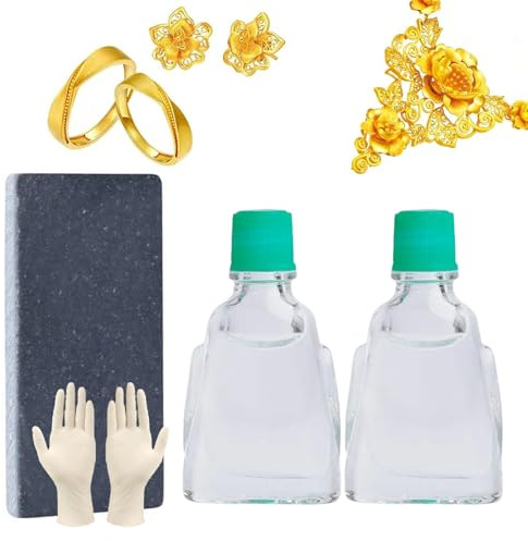 Test Oro Kit Acido,Test Oro,Assortimento di Reagenti,Tester per Oro,2pcs Soluzioni per Testare l'Oro,Touchstone,e i Guanti,Semplice da Usare,Risultati Rapidi,per Testare L'oro Nella Gamma 9k-24k