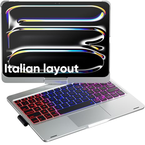 doqo Custodia con tastiera per iPad Pro 11 pollici (M5 2025 / M4 2024). Custodia tastiera per iPad Pro 11 M4 e M5 con trackpad multi-touch, retroilluminazione a 7 colori e rotazione a 360°