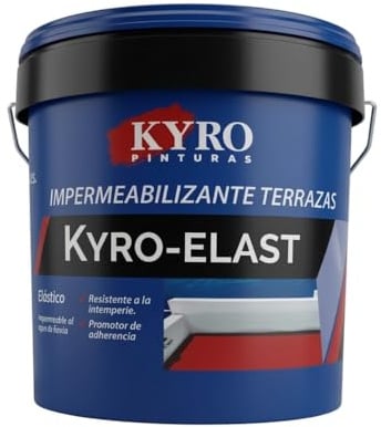 KYRO PINTURAS - Membrana de Poliuretano al Agua - Impermeabilizante de Alta Resistencia para Terrazas, Tejados - Rojo, Gris, Blanca, Transparente - 14L, 4L y 750ml (Blanca, 4 Litros)