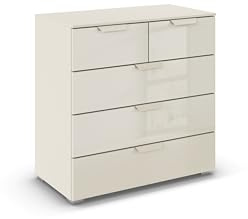 Rauch Möbel ADITIO, Kommode, Farbe Glas Beige, Breite 80 cm | Sideboard im modernen Look, 5 Schubladen, Glasfront, Soft-Close-Funktion, für Schlafzimmer, Gästezimmer, Wohnzimmer, Flur