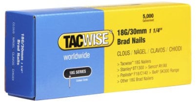 TACWISE 0397 Type 18G / 30 mm Galvanised Brad Nails, Silver, Pack of 5,000