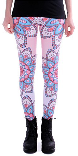 cosey - Bedruckte Bunte Leggins (Einheitsgröße) Verschiedene Leggings Designs, Mandala Blumen, Einheitsgröße