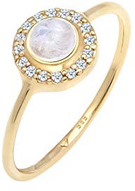Elli DIAMONDS Ring Damen Elegant mit Mondstein und Diamant (0.08 ct) aus 585 Gelbgold