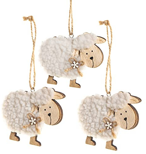 Logbuch-Verlag 3 Osteranhänger Schafe 9 cm Schafanhänger mit Schnur zum Aufhängen Osterdeko Deko Ostern Holz