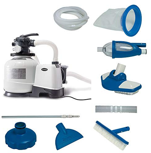 Intex 2800 GPH Above Ground Pool Sand Filter Pump w/ Deluxe Pool Maintenance Kit