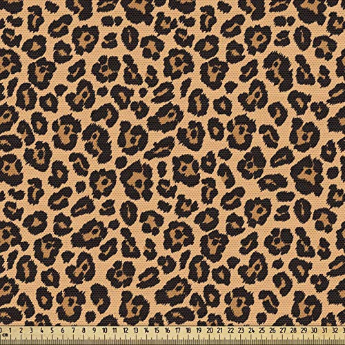 ABAKUHAUS Leopard-Druck Gewebe als Meterware, Exotischer Afrikaner, Schön Gewebten Stoff für Polster und Wohnaccessoires, 1M (148x100cm), Hell Orange Schwarz