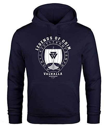 Neverless® Hoodie Herren Print Legends of Odin Valhalla Vikings Wikinger Kapuzen-Pullover Männer Navy S