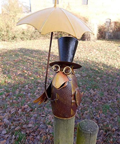 Deko-Impression Zaunfigur Zaunhocker Gartendeko lustiger Rabe m. Schirm offen 21 cm