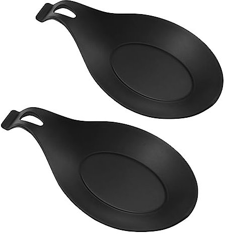 Hemoton 2pcs cuillère en Silicone Repose ustensile de Cuisine Support résistance à la Chaleur cuillère Rack cuillère Pad pour Restaurant à la Maison (Noir)