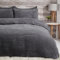 Sleepdown Teddy Fleece Duvet Cover Quilt Bedding Set with Pillow Cases Thermal Warm Cosy Super Soft - Charcoal- Super King
