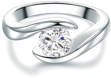 Trilani Damen-Solitärring Sterling Silber Zirkonia weiß im Brillantschliff - Spannring gedreht Verlobungsring Antragsring Trauring