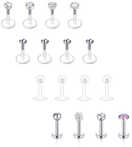 Briana Williams Lippenpiercing Bioflex Labret Stecker Transparent 16G Retainers 6/8/10mm Stab Tragus Helix Piercing CZ Opal