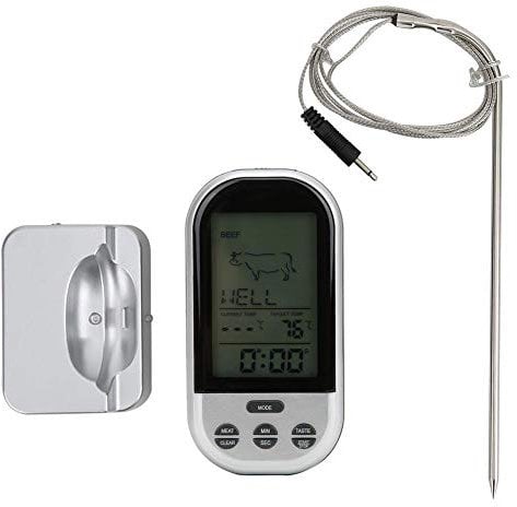 Drahtloses Grillthermometer Lebensmittelthermometer mit Sonde zum Kochen von Fleisch Praktische Timing-Funktion Küchenzubehör