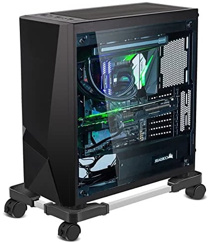 Whchiy Mobile CPU Stand Adjustable Computer Case Holder with 4 Caster Wheels Suitable for Most PC (Black)