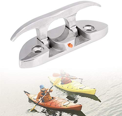 Yosoo Boat Mooring Cleat, 4-1/2 Folding Cleat, Stainless Steel Dock Deck Rope Cleats, Foldable Dock Flip-up Dock Cleat Fasteners Hook for Boat Marine Kayak and Dock