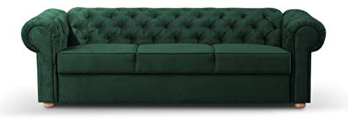 MOEBLO 3-Sitzer 3er Chesterfield Sofa mit Schlaffunktion Schlafsofa Couch für Wohnzimmer Sofagarnitur Couchgarnitur Büro Wohnlandschaft Federkern Vintage Design Avia (Dunkelgrün)