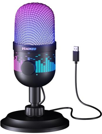 Aokeo Microfono USB, AK-1i Gaming Microfono per PC, Mac, PS4/5, Podcast Microfono con RGB, Ottimo per la registrazione, lo streaming