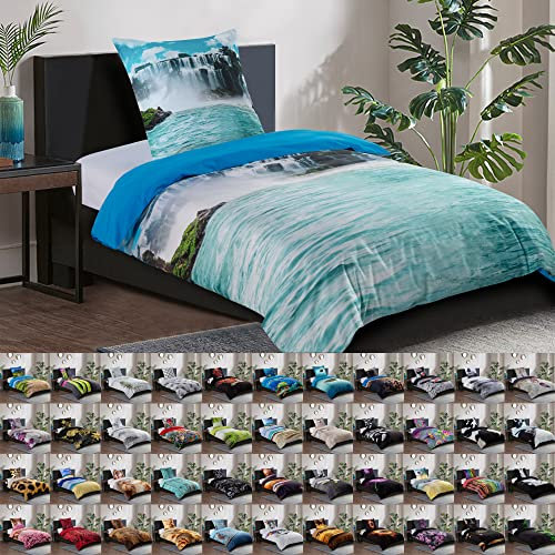 Sanilo® Bettwäsche 135x200 cm, 100% feinste Baumwolle, 2-teilig, Bettbezug, Kissenbezug 80x80cm, Oeko-TEX Zertifiziert (Wasserfall, 2-teilig 135x200 cm)