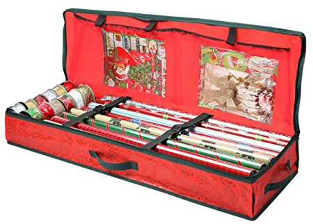 Christmas Wrapping Paper Storage Bag with Interior Pockets Gift Wrap Organiser for Xmas Decorations Bows, Tags & Ribbons
