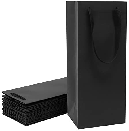 Aimyoo Black Wine Bottle Bags 6x5x15 inch, 10 Pack Large Kraft Paper Gift Bags with Handles Bulk