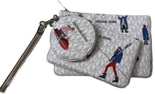 Michael Kors JET SET GIRLS Wristlet Trio Makeup Bags Wallet Case, White/Multi