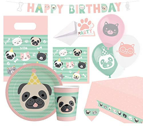 amscan 9907565-66 Kit de fête jetable 60 pièces Motif Hello Pets, Multicolore, Unica