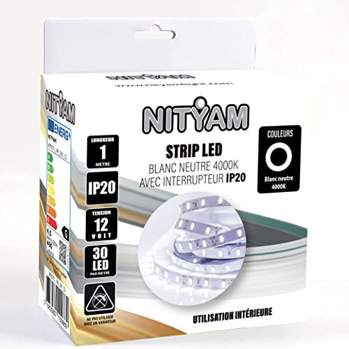 NITYAM Striscia LED 1 metro bianco neutro 4000K con interruttore, IP20 solo per uso interno