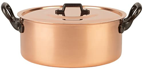 Cuisine Romefort | Kupfertopf verzinnt mit Gusseisengriff und Deckel Ø 28 cm | traditioneller Schmortopf aus massivem Kupfer | Bratentopf aus Frankreich ideal für Suppen und Eintöpfe (28 cm)