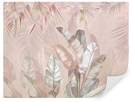 Tapeko - Carta da parati moderna, fotomurali 360x250 cm, stile jungle tropicale palme, floreale fotografica murale per camera letto, soggiorno, rosa u50468v4
