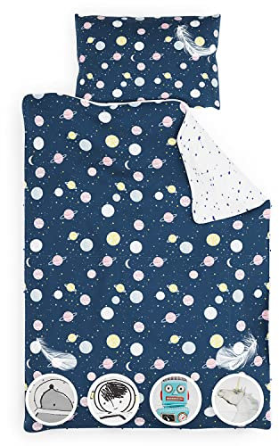 sleepwise Kinderbettwäsche 135x200 | ÖKO-Tex Zertifiziert 2tlg. Bettwäsche Kinder mit Kissenbezug 80x80 cm | Extraweiche Mikrofaser Kinder Bettwäsche Set mit Reißverschluss | Planets