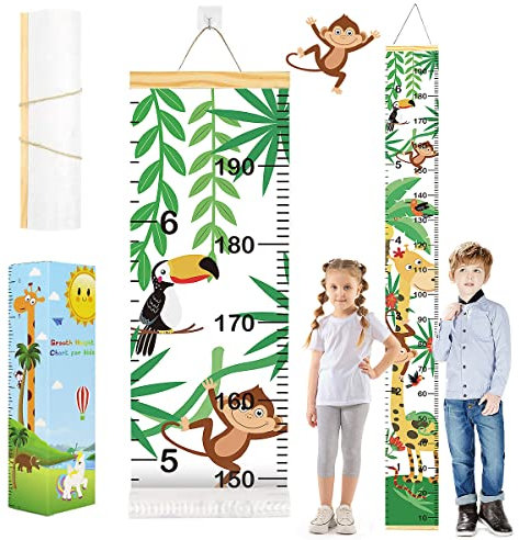 ouhos Messlatte Kinder Größenmesser Kinder Wachstum Messlatte Aufrollbare Wandbehang Höhenmesser Abnehmbare Leinwand Messleite Lineal für Baby Kinderzimmer Schlafzimmer Wanddekoration mit Box