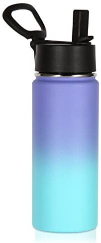 Volhoply 530ml 18oz Kids Insulated Water Bottle, Stainless Steel Water Bottles with Straw Lid, Wide Mouth Double Wall Vacuum Sports Travel Flask for Cold Drink (Purple Blue,1 Pack)