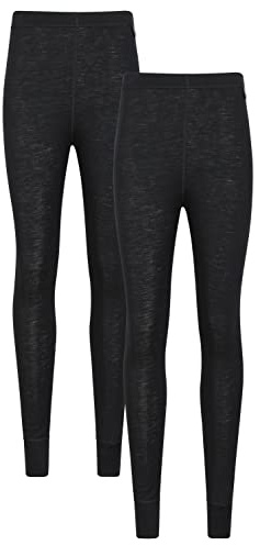 Mountain Warehouse Merino Womens Baselayer Pants 2-Pack - Elastic Waistband, Breathable, Moisture Wick Leggings - Best for Autumn, Winter, Outdoors & Travelling