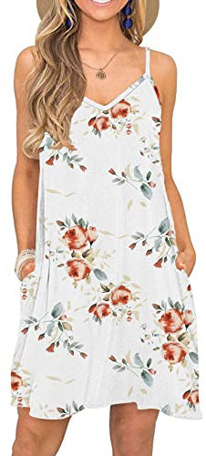 WNEEDU Robe d'été à Bretelles Spaghetti pour Femmes Blanc Rosé XL