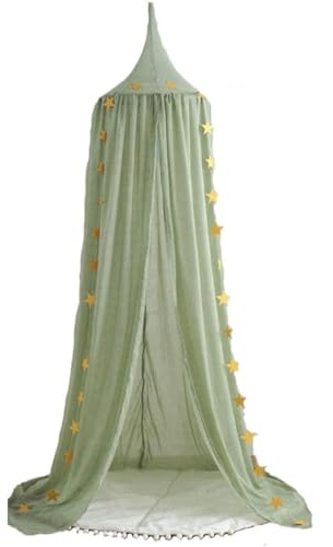 AYGCI Baldachin Baumwolle Betthimmel Hängende Moskitonetz Prinzessin Himmelbett Bettvorhang Spielzelte Deko für Schlafzimmer Ankleidezimmer Spiel Lesen (Grün)