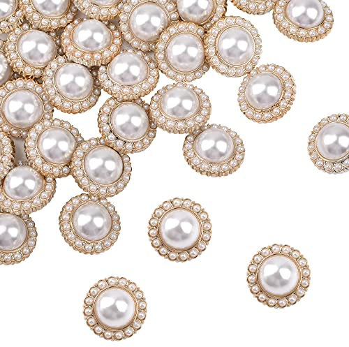 URROMA 30 Pcs Faux Pearl Buttons, Gold Retro Vintage Pearl Buttons Runde Knöpfe nähen auf Knöpfe Verzierungen für DIY Crafts, 23 mm