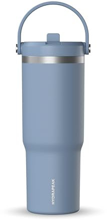 Hydrapeak Nomad - Vaso de 32 onzas con asa y tapa con pajilla, vasos aislados de acero inoxidable, taza de viaje para bebidas frías y calientes, taza de café de viaje termo (azul moderno)