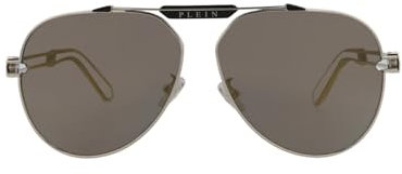 Philipp Plein Unisex SPP048M Sunglasses, 0K07 Palladio Lucido C/Parti Nero Semilucido, 62