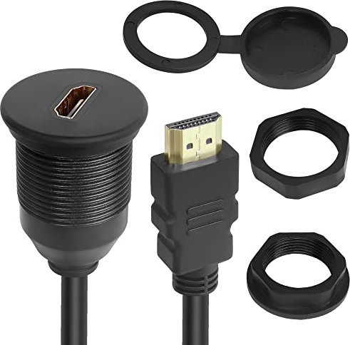 QIANRENON 4K HDMI Roscado Montaje Empotrado Impermeable Cable Adaptador HDMI 1.4 Macho a Hembra Panel Montaje extensión Cable, Apto para Escritorio, salpicadero, Panel de Equipo, 1m/3.3ft