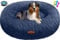 Lovpet® Hundebett Hundekissen Katzenbett Bagel, Waschbar, Inkl. Napf + 3X Kauknochen, Hundesofa flauschig Kissen Rund aus Plüsch für Kleine, Mittelgroße & Große Hunde, Katzen [XL, Ø 70cm Navyblau]