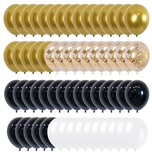 60pcs 12inches Gold and Black White Balloons Set, Black White Gold 60 Balloons for Graduation Birthday Wedding Anniversary Baby Shower Party Decorations