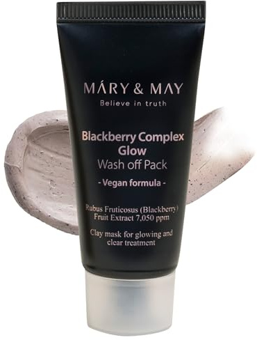 Mary&May Vegan Blackberry Complex Glow Wash Off Mask - Blackhead Care, Pore Clearing, Anti Aging Clay Mask - Bright and Glow Skin - Korean Skincare, 30g