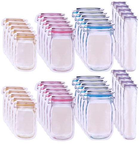 40 PCS Reusable Mason Jar Bags SouiWuzi Mason Bottle Ziplock Bags for Food Snack Nuts Travel Camping Picnic Multi-Size Kitchen Storage Bags PE Food-Grade